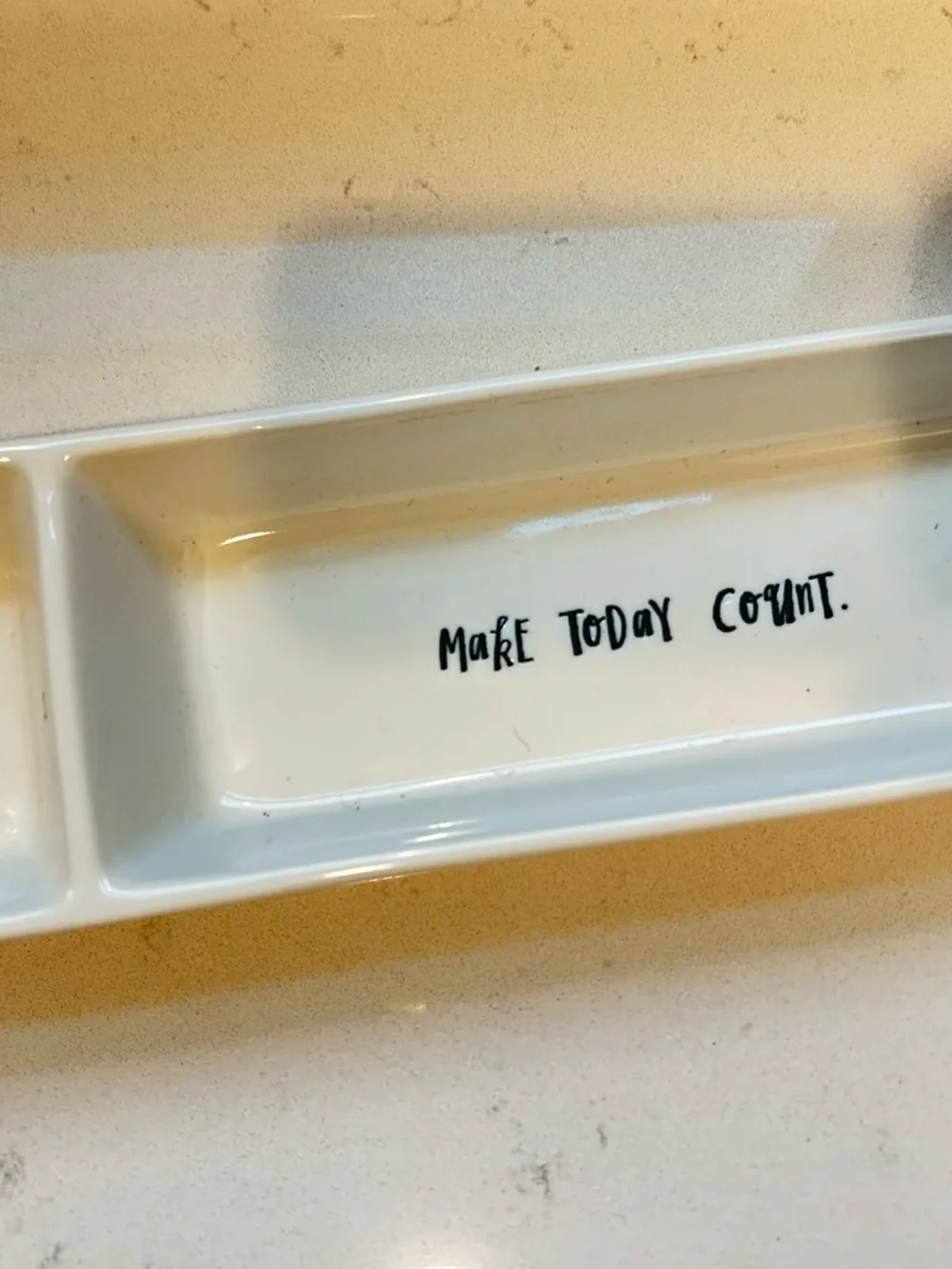 Rae Dunn White Ceramic Trinket Tray with 'Make Today Count'